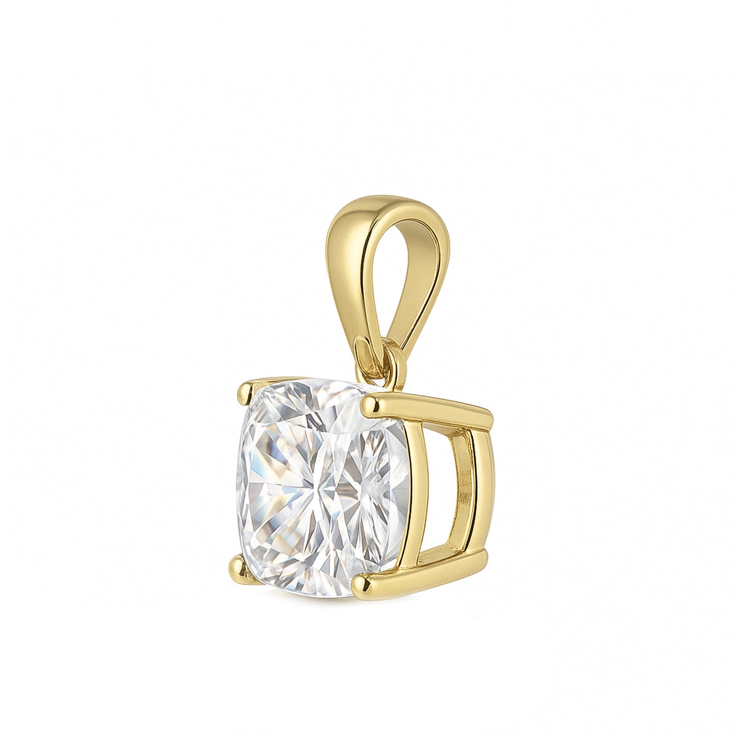 14K Gold Cushion Cut Moissanite Solitaire Necklace - Dangle Bail on Box Chain