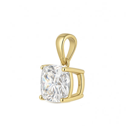 14K Gold Cushion Cut Moissanite Solitaire Necklace - Dangle Bail on Box Chain