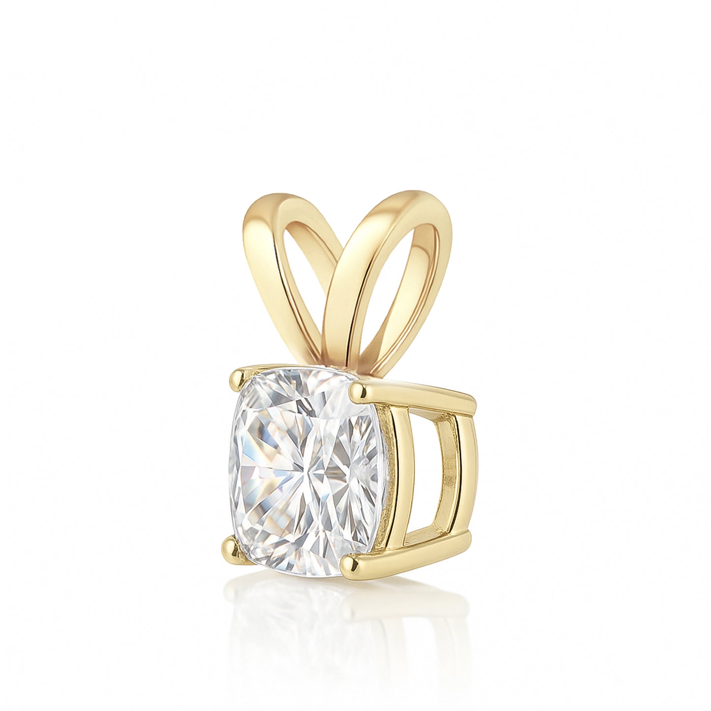 14K Gold Cushion Cut Moissanite Solitaire Necklace - Double Loop Bail on Box