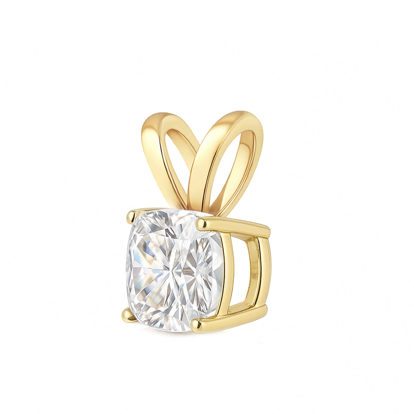 14K Gold Cushion Cut Moissanite Solitaire Necklace - Double Loop Bail on Cable Chain