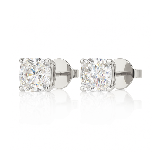10K Gold Cushion Cut Moissanite Solitaire Stud Earrings - Push Backs