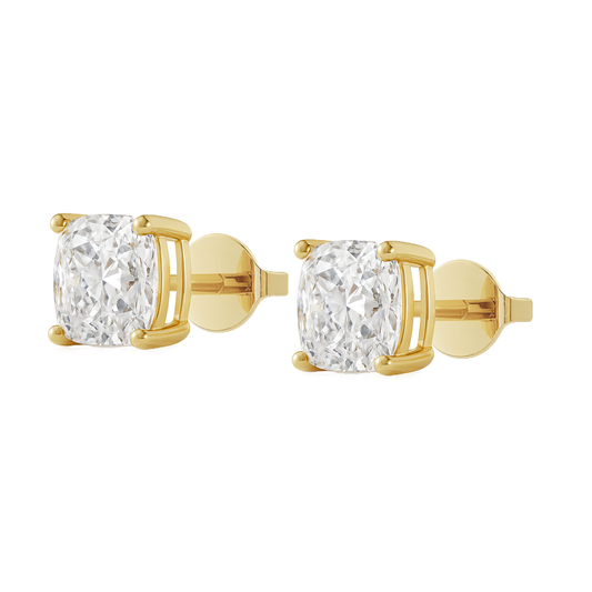 14K Gold Cushion Cut Moissanite Solitaire Stud Earrings - Push Backs
