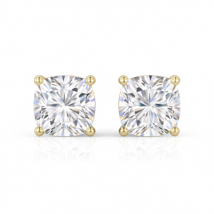 10K Gold Cushion Cut Moissanite Solitaire Stud Earrings - Screw Backs