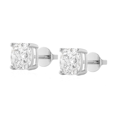 10K Gold Cushion Cut Moissanite Solitaire Stud Earrings - Push Backs