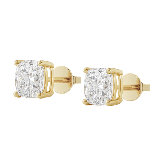 10K Gold Cushion Cut Moissanite Solitaire Stud Earrings - Push Backs
