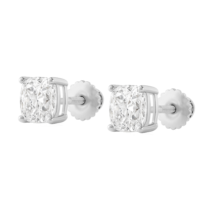 14K Gold Cushion Cut Moissanite Solitaire Stud Earrings - Screw Backs