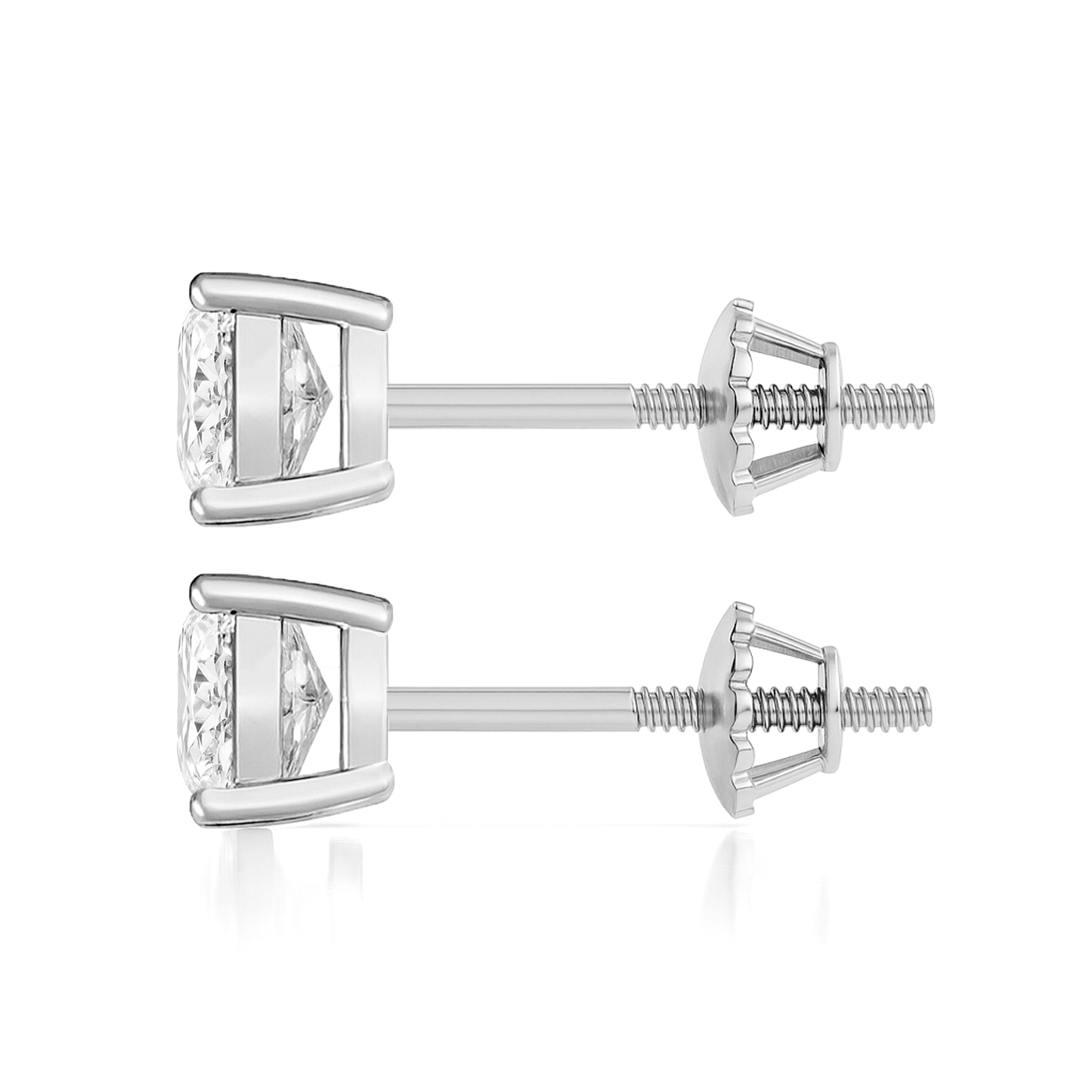 14K Gold Cushion Cut Moissanite Solitaire Stud Earrings - Screw Backs