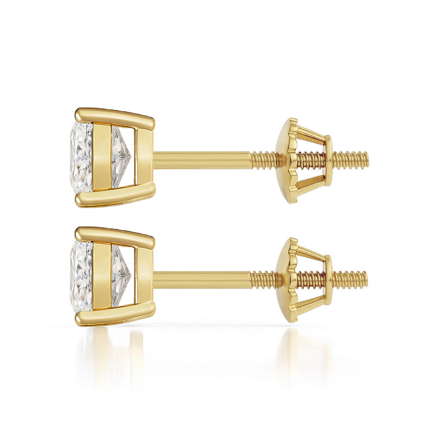 14K Gold Cushion Cut Moissanite Solitaire Stud Earrings - Screw Backs