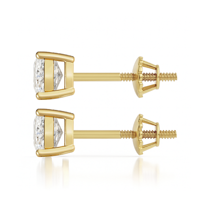 14K Gold Cushion Cut Moissanite Solitaire Stud Earrings - Screw Backs