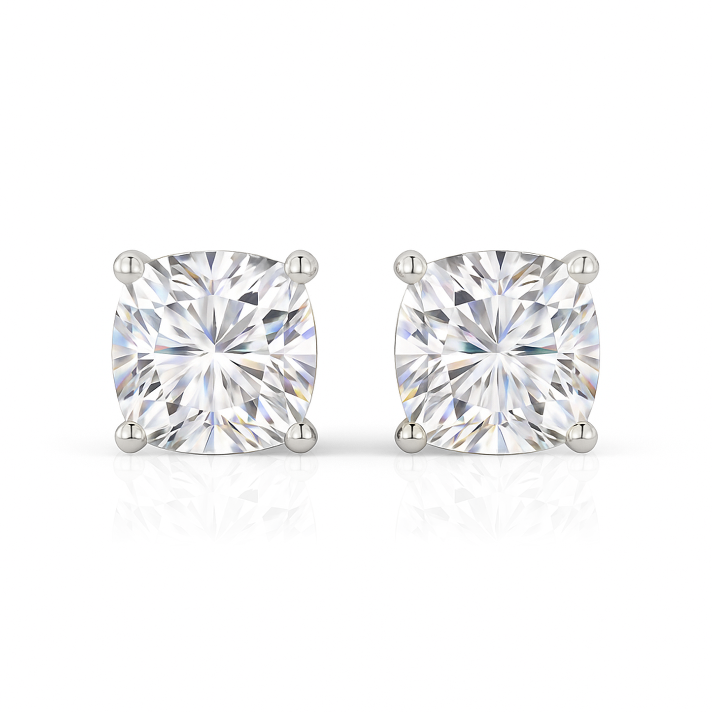 14K Gold Cushion Cut Moissanite Solitaire Stud Earrings - Screw Backs