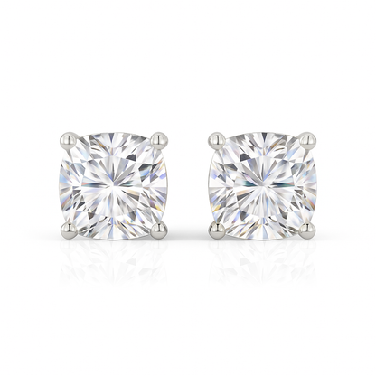 14K Gold Cushion Cut Moissanite Solitaire Stud Earrings - Screw Backs