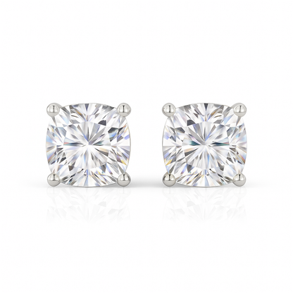 10K Gold Cushion Cut Moissanite Solitaire Stud Earrings - Push Backs