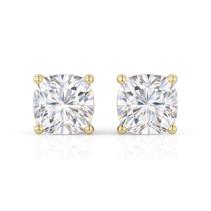14K Gold Cushion Cut Moissanite Solitaire Stud Earrings - Screw Backs