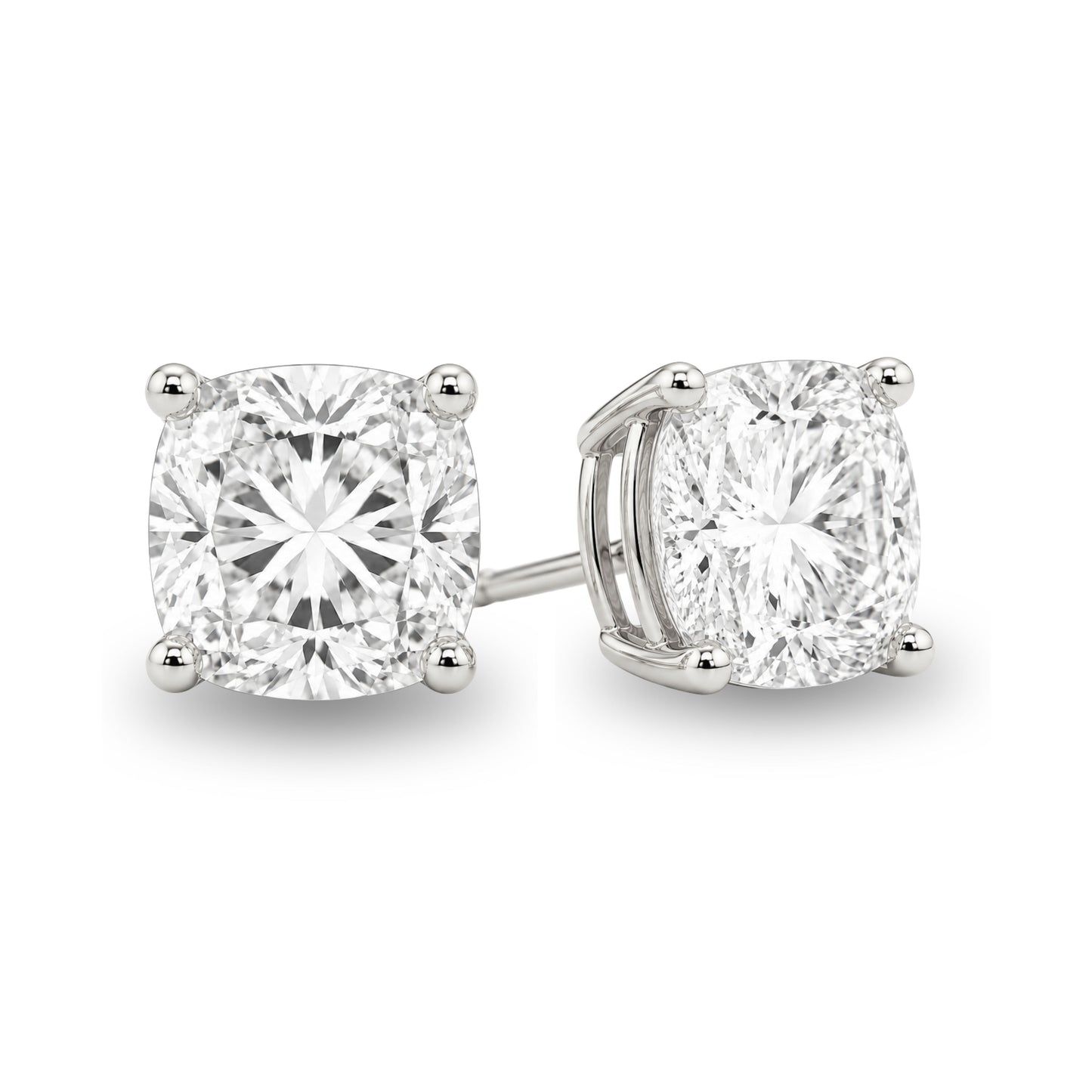 14K Gold Cushion Cut Moissanite Solitaire Stud Earrings - Push Backs