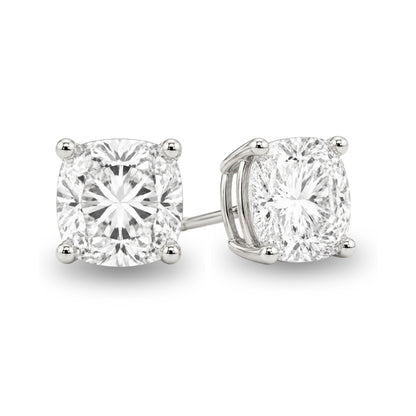 14K Gold Cushion Cut Moissanite Solitaire Stud Earrings - Push Backs