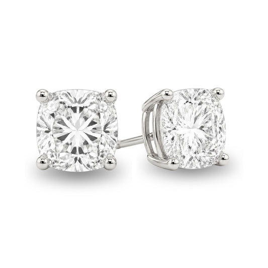 14K Gold Cushion Cut Moissanite Solitaire Stud Earrings - Push Backs