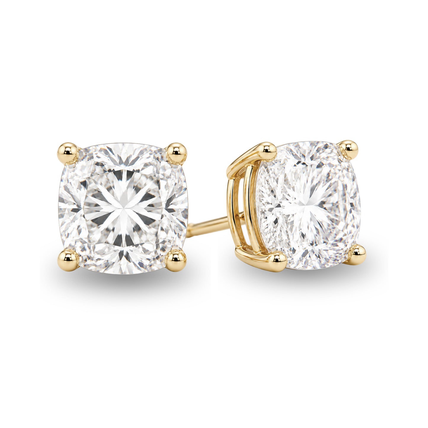 14K Gold Cushion Cut Moissanite Solitaire Stud Earrings - Push Backs