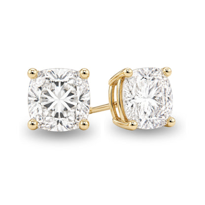 14K Gold Cushion Cut Moissanite Solitaire Stud Earrings - Push Backs