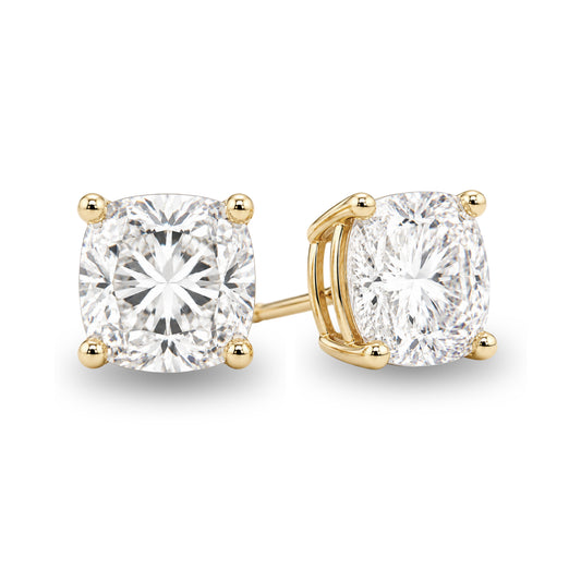 14K Gold Cushion Cut Moissanite Solitaire Stud Earrings - Screw Backs
