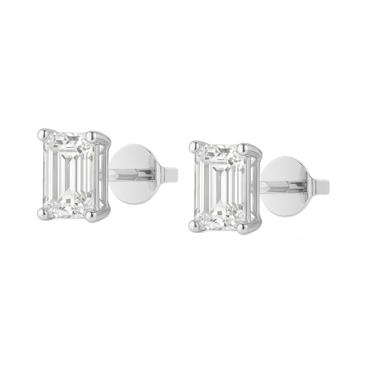 10K Gold Emerald Cut Moissanite Solitaire Stud Earrings - Push Backs