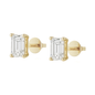 10K Gold Emerald Cut Moissanite Solitaire Stud Earrings - Push Backs