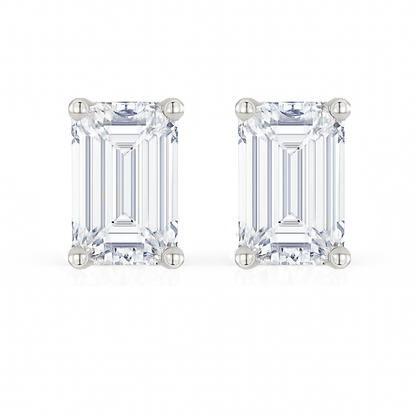 10K Gold Emerald Cut Moissanite Solitaire Stud Earrings - Screw Backs