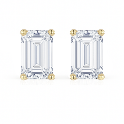 10K Gold Emerald Cut Moissanite Solitaire Stud Earrings - Push Backs