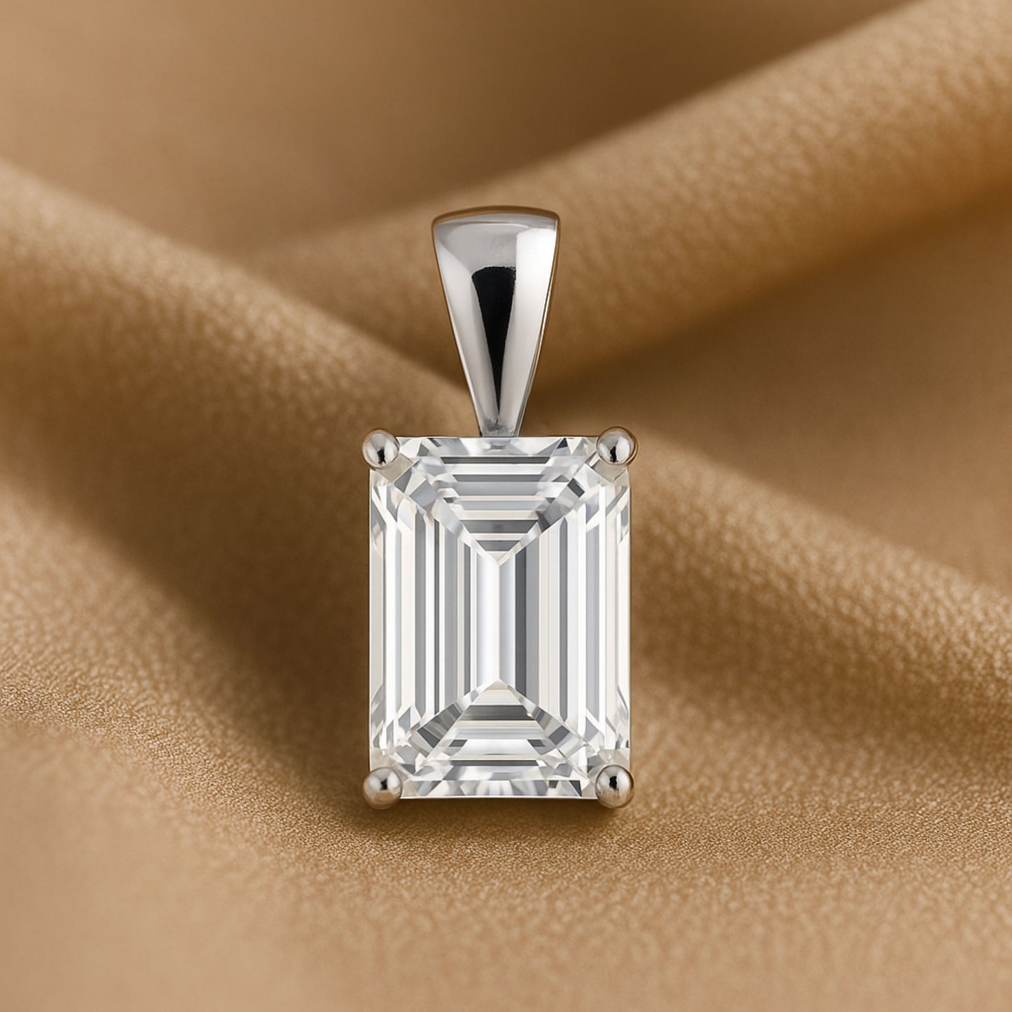 14K Gold Emerald Cut Moissanite Solitaire Pendant Only - Solid Bail