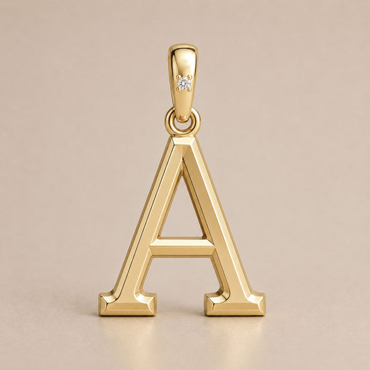 10K Gold Letter with 0.90mm Diamond Pendant Only - Dangle Bail