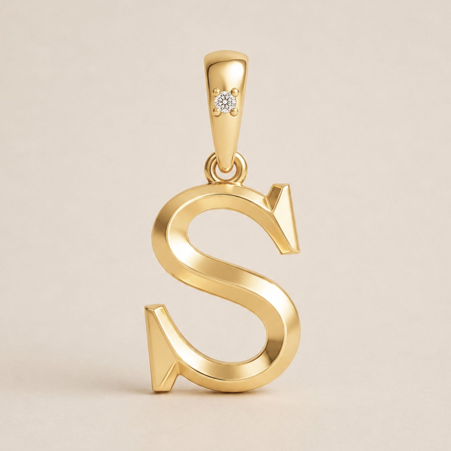 10K Gold Letter with 0.90mm Diamond Pendant Only - Dangle Bail