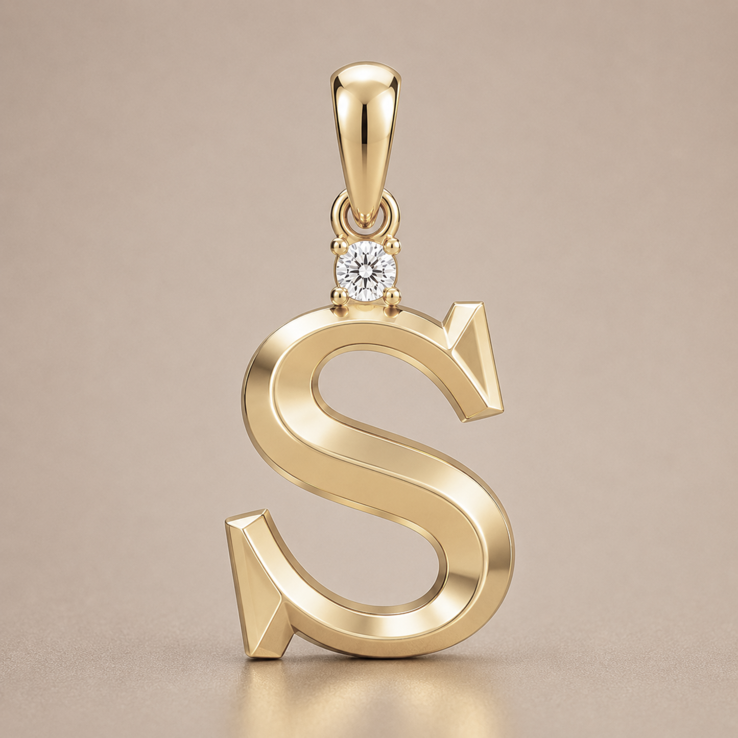 10K Gold Letter with 1.6mm Diamond Pendant Only - Dangle Bail