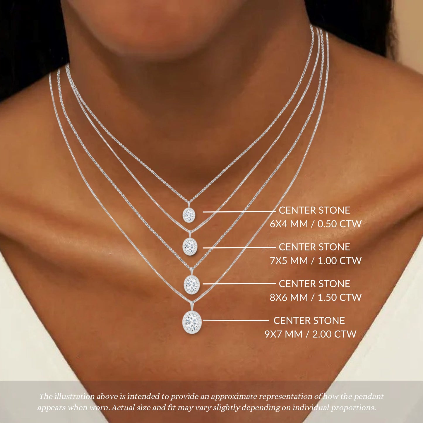 Oval Cut Halo Moissanite Pendant Only – Solid Bail