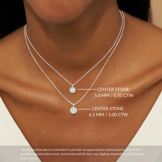 14K Gold Round Cut Halo Moissanite Necklace - Solid Bail on Box Chain