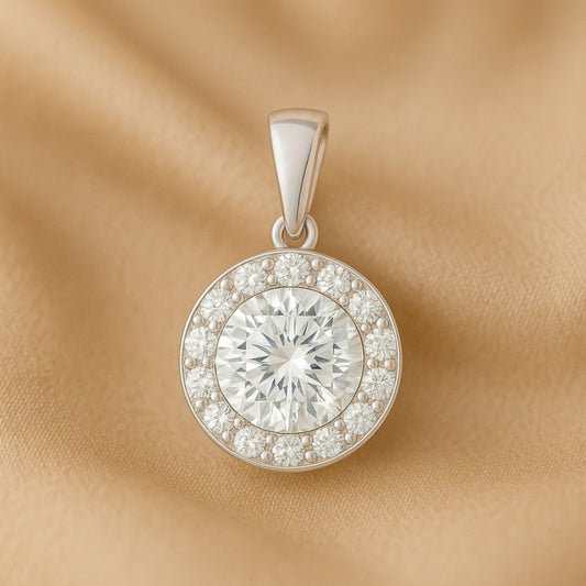 Round Cut Halo Moissanite Pendant - Dangle Bail
