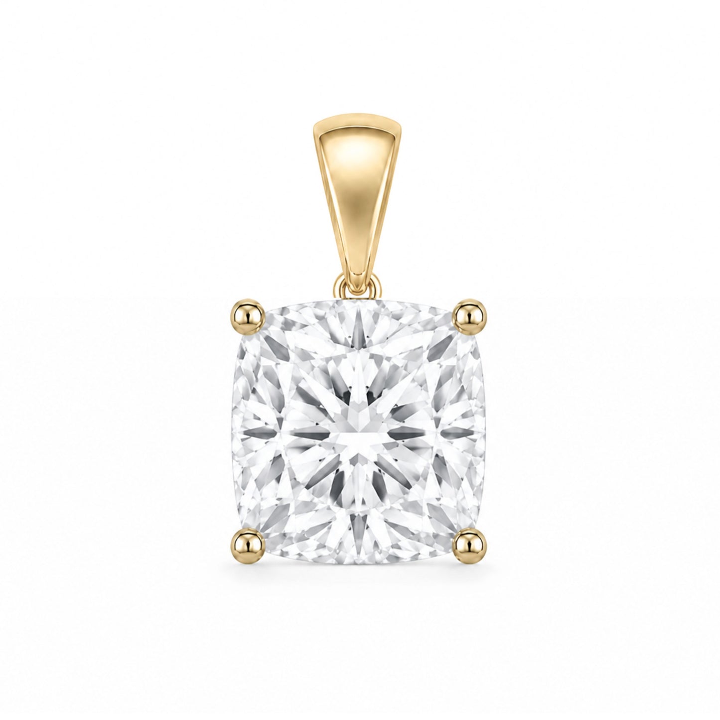 14K Gold Cushion Cut Moissanite Solitaire Pendant Only - Dangle Bail