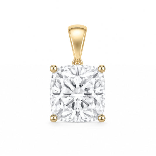 14K Gold Cushion Cut Moissanite Solitaire Pendant Only - Dangle Bail