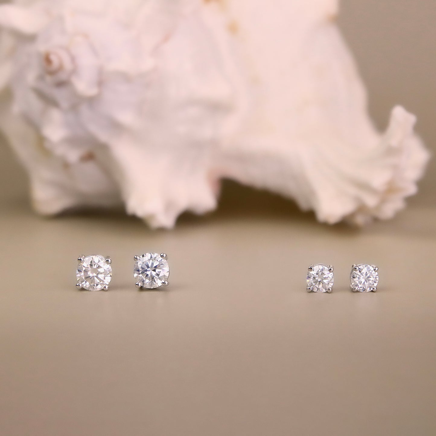 14K White Gold Lab Created Moissanite Round Cut Stud Earrings