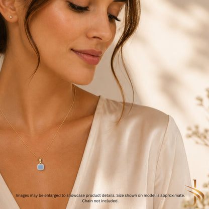 Milky Aqua Blue Cushion Pendant in Sterling Silver