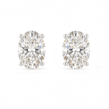10K Gold Oval Cut Moissanite Solitaire Stud Earrings - Screw Backs