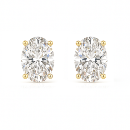 10K Gold Oval Cut Moissanite Solitaire Stud Earrings - Push Backs