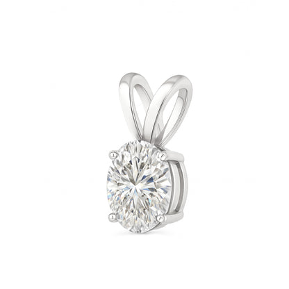 14K Gold Oval Cut Moissanite Solitaire Necklace - Double Loop Bail on Cable Chain
