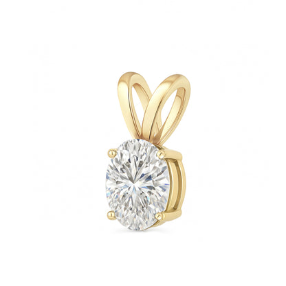 14K Gold Oval Cut Moissanite Solitaire Necklace - Double Loop Bail on Cable Chain