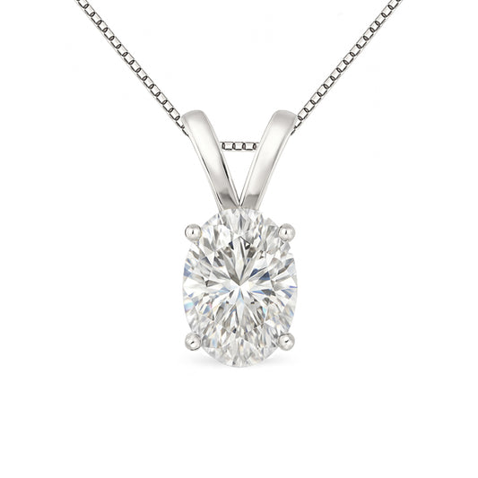14K Gold Oval Cut Moissanite Solitaire Necklace - Double Loop Bail on Box Chain