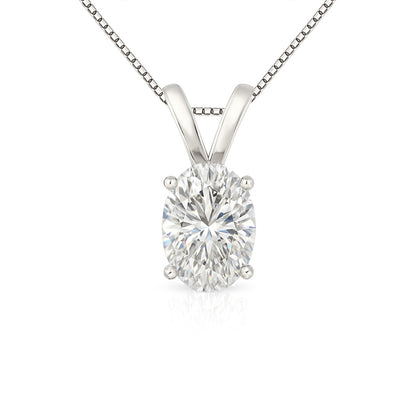 14K Gold Oval Cut Moissanite Solitaire Necklace - Double Loop Bail on Box Chain