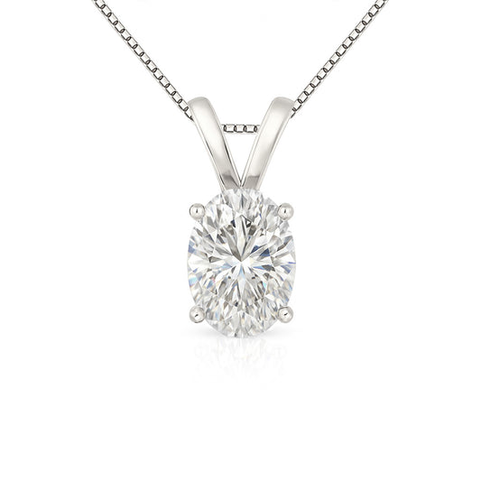 14K Gold Oval Cut Moissanite Solitaire Necklace - Double Loop Bail on Box Chain
