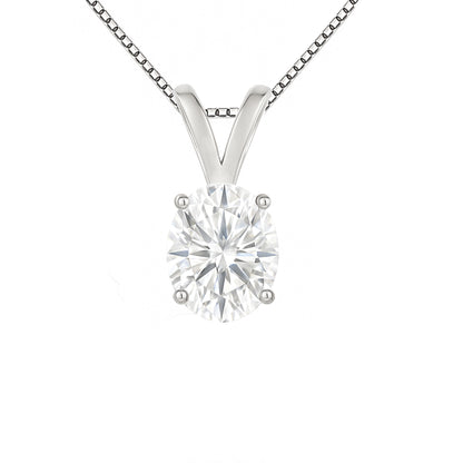 14K Gold Oval Cut Moissanite Solitaire Necklace - Double Loop Bail on Box Chain