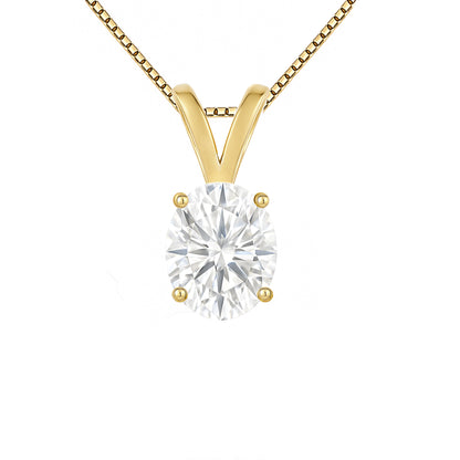 14K Gold Oval Cut Moissanite Solitaire Necklace - Double Loop Bail on Box Chain