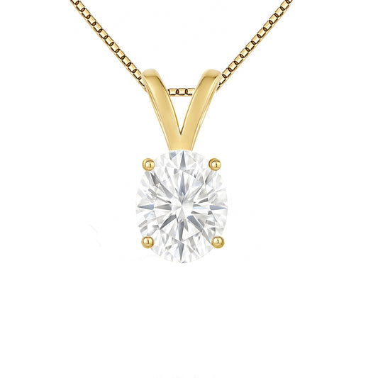 14K Gold Oval Cut Moissanite Solitaire Necklace - Double Loop Bail on Box Chain