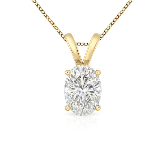 14K Gold Oval Cut Moissanite Solitaire Necklace - Double Loop Bail on Box Chain