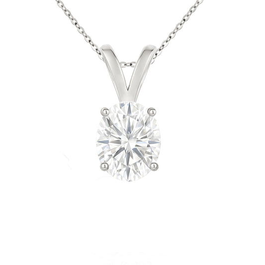 14K Gold Oval Cut Moissanite Solitaire Necklace - Double Loop Bail on Cable Chain